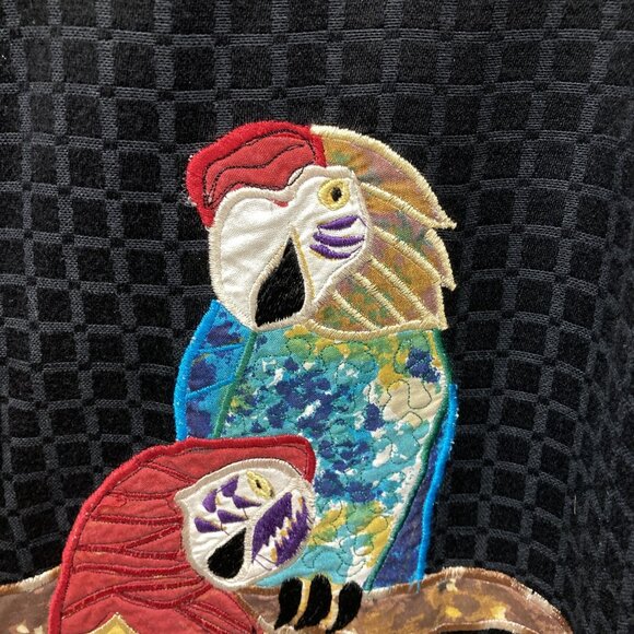 Allure Black Jacket, Size‎ Large, Embroidered Applique Tropical Birds Flowers - Picture 4 of 14